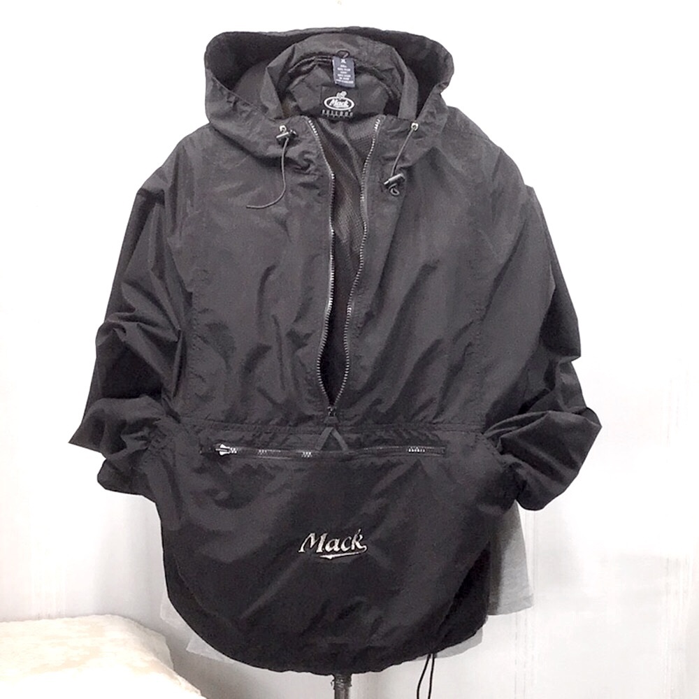 MACK TRUCK ‘Bulldog’ Black Windbreaker Half Zip Hoodie with Pockets XL - Picture 10 of 10